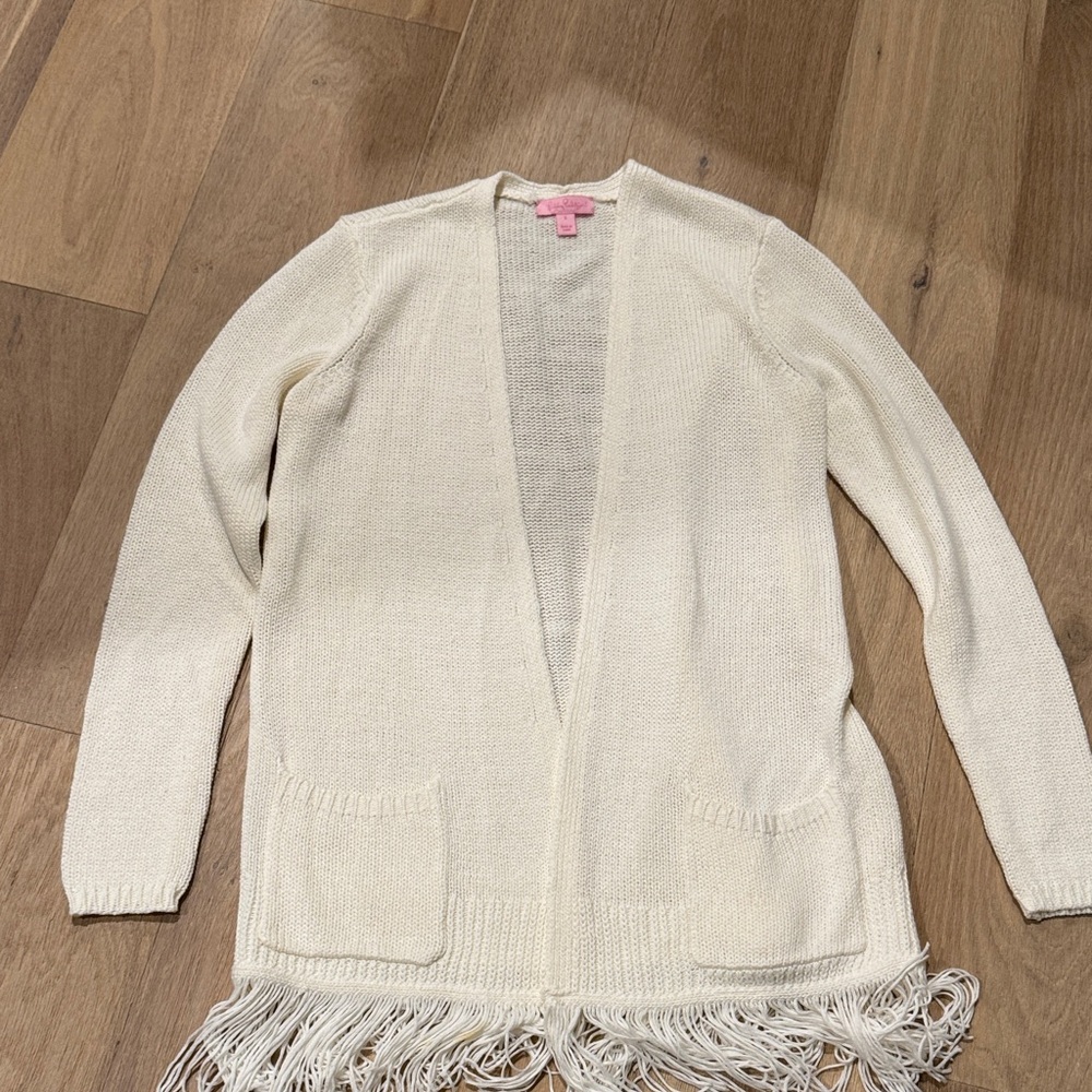 Lilly Pulitzer Cream Cardigan with Fringe
